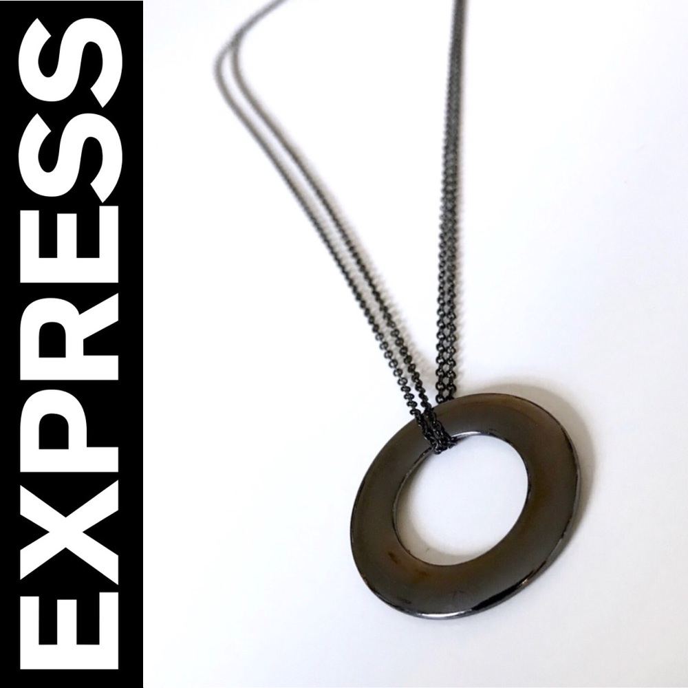 EXPRESS Black Circle Pendant Necklace